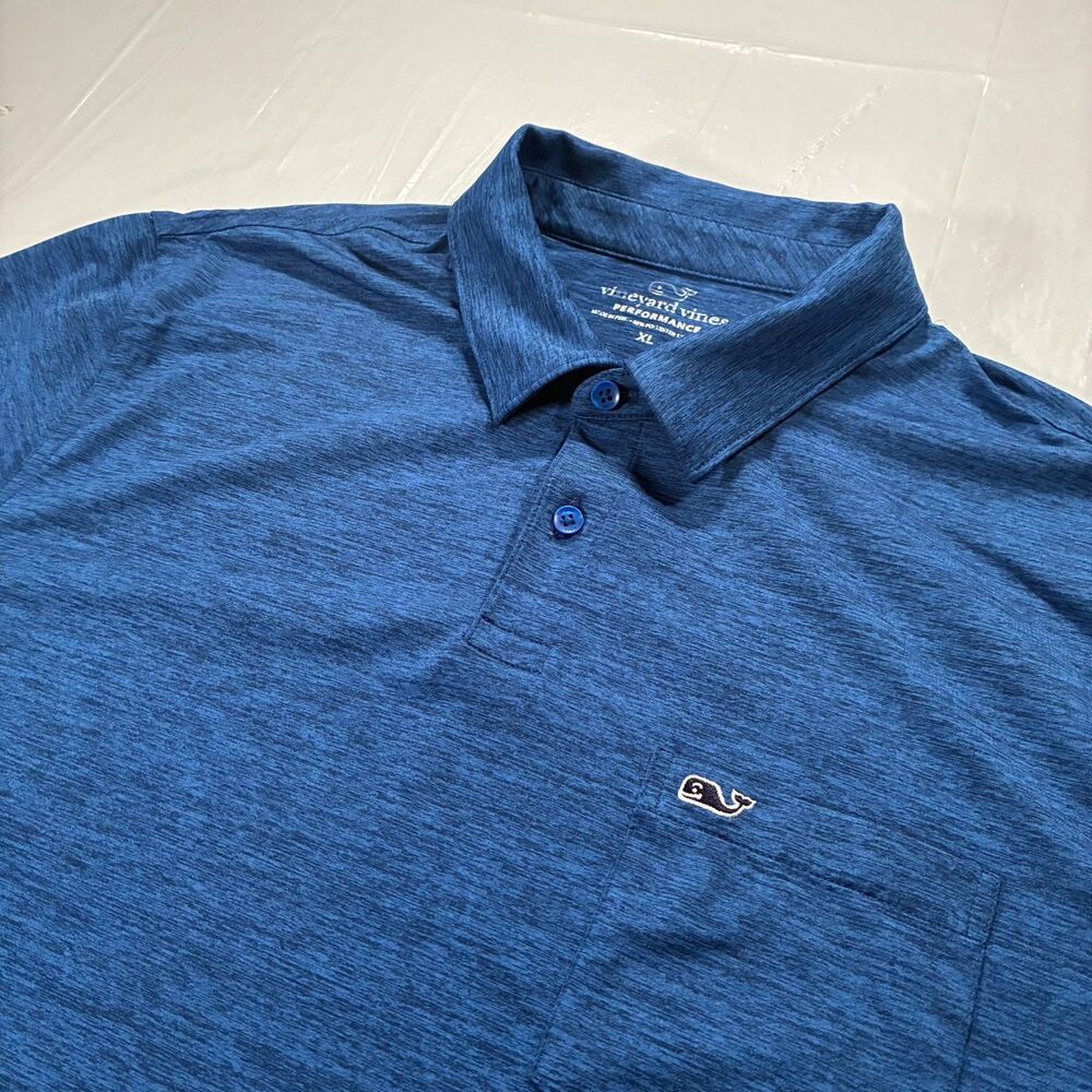 Vineyard Vines Performance Polo Shirt Mens XL Blue Heather Pocket Stretch